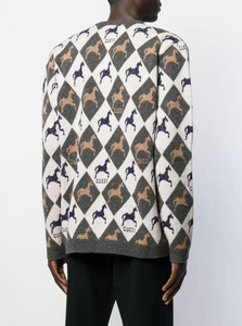 Gucci Equestrian Diamond Jacquard Sweater in Gray and White