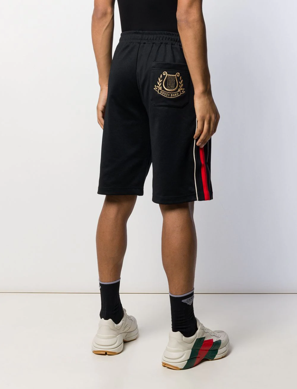 Gucci Side Stripe Track Shorts with Lyre in Black Gavriel.us