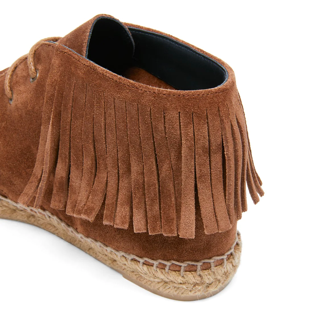 Saint Laurent Fringe Suede Lace-Up Espadrilles in Brown