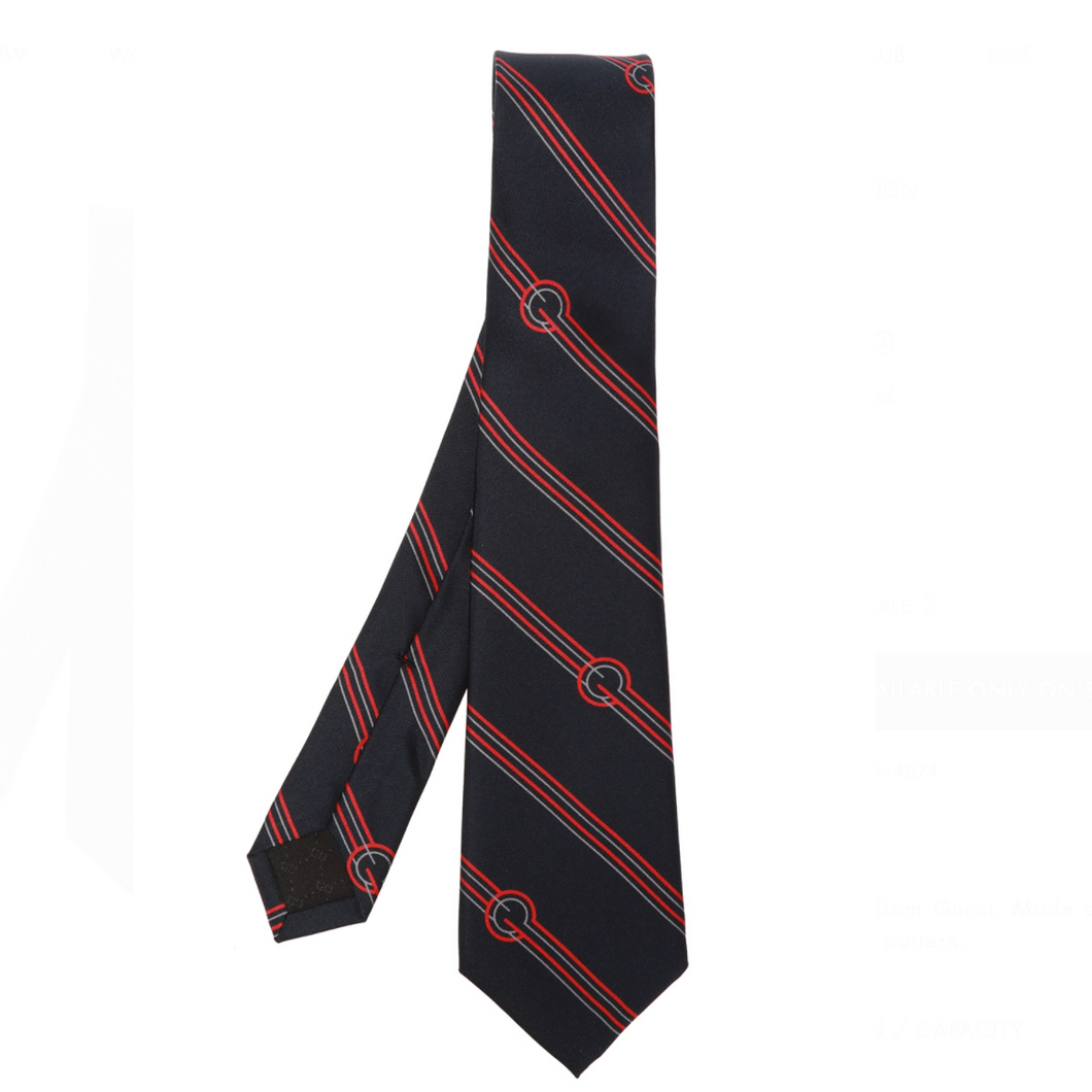 Gucci Roy Silk Stripe and Circle GG Tie in Midnight Blue