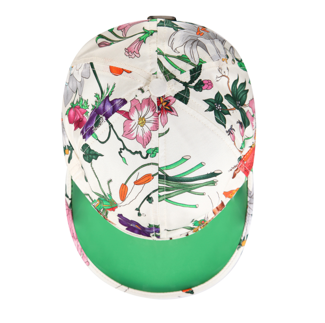Gucci Flora Print Silk Hat with Reflective Visor in Green –