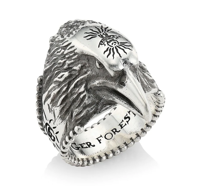 Gucci Anger Forest Eagle Head Ring In Sterling Silver