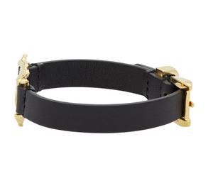 Gucci GG Textured Metal & Leather Bracelet in Black and Gold