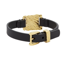 Load image into Gallery viewer, Gucci GG Textured Metal &amp; Leather Bracelet in Black and Gold