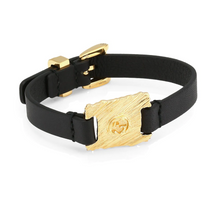 Load image into Gallery viewer, Gucci GG Textured Metal &amp; Leather Bracelet in Black and Gold
