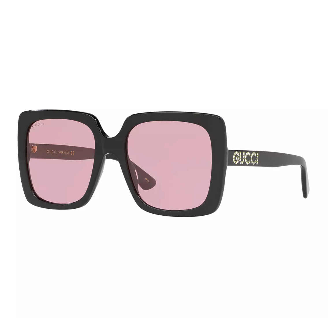 Gucci Square Frame Crystal Logo Sunglasses in Black –