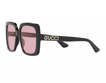 Load image into Gallery viewer, Gucci Square Frame Crystal Logo Sunglasses in Black
