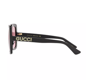 Gucci Square Frame Crystal Logo Sunglasses in Black