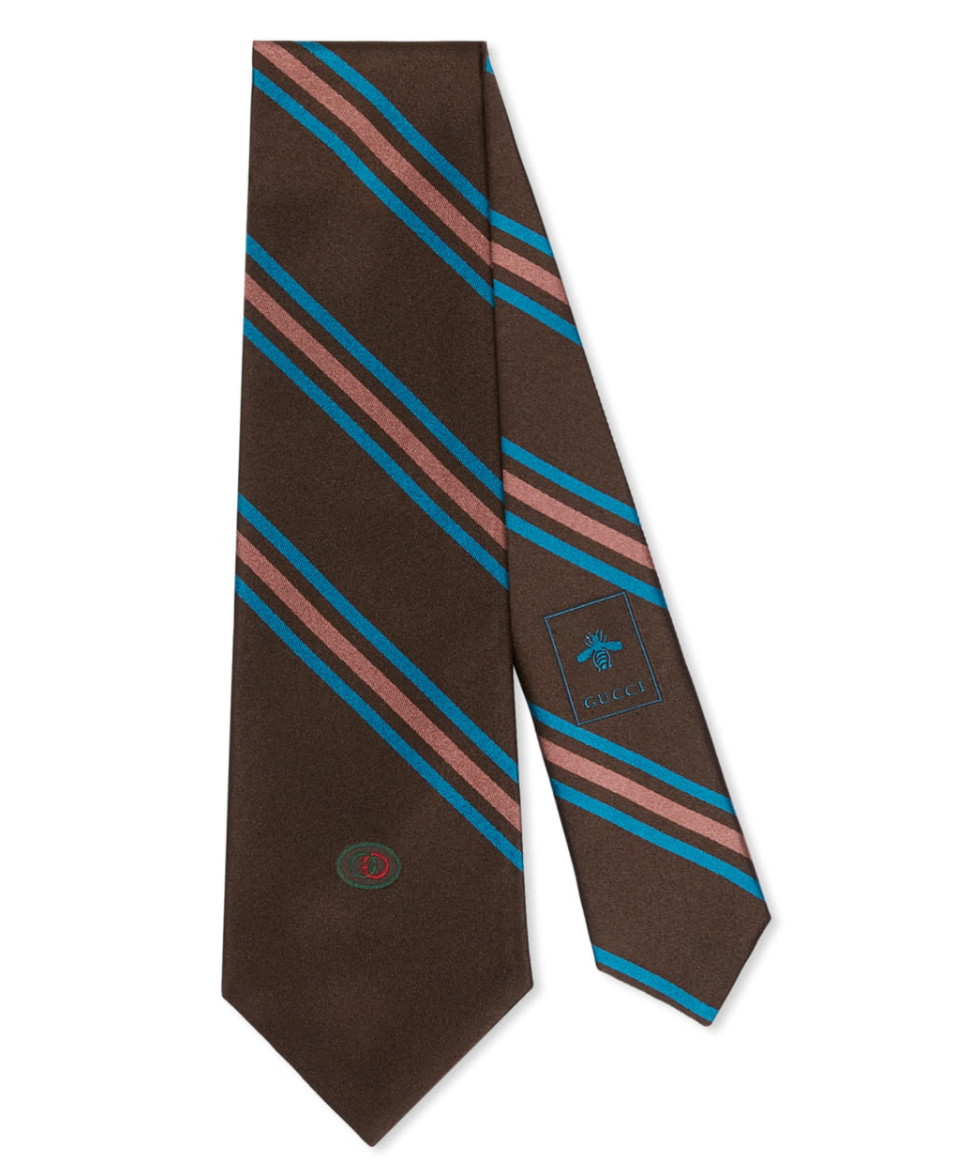Gucci Gimental Striped Silk Tie in Brown