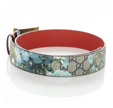 Load image into Gallery viewer, Gucci GG Supreme Blooms Belt with Brass Tiger Head Buckle in Blue