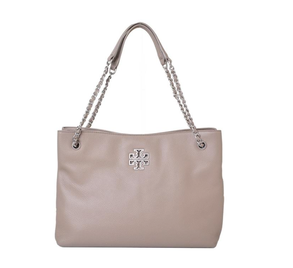 Tory Burch Britten Flap Shoulder Bag Medium Britten Gray in Pebbled Leather  with Silver-tone - US