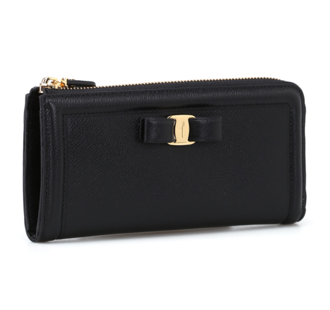 Salvatore Ferragamo Vara Bow Continental Cross Grain Wallet in Black
