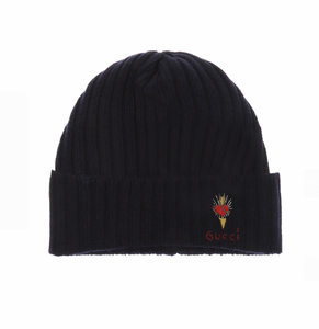 Gucci Knit Beanie Hat with Pierced Heart in Black