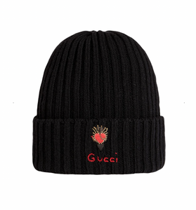 Gucci Knit Beanie Hat with Pierced Heart in Black