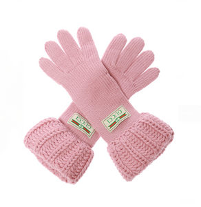 Gucci Wool Knit Tricot Logo Gloves in Rose Red