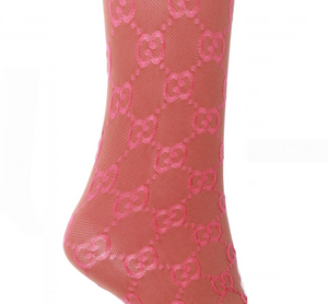Gucci GG Lit Poppery Knee Socks in Pink and Beige