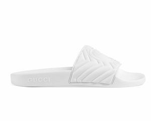 Gucci Matelassé Rubber Slides In White