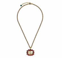 Load image into Gallery viewer, Gucci Red Crystal Double G Marmont Necklace in Gold