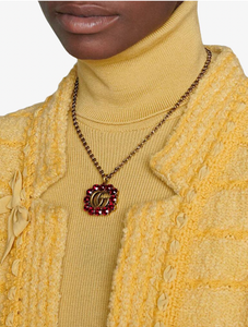 Gucci Red Crystal Double G Marmont Necklace in Gold