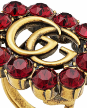 Load image into Gallery viewer, Gucci Marmont Double G Pink Crystal Ring in Gold