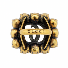 Load image into Gallery viewer, Gucci Marmont Double G Pink Crystal Ring in Gold