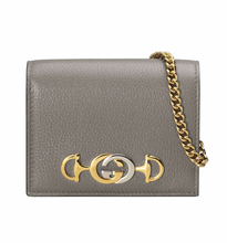 Load image into Gallery viewer, Gucci Zumi Horse-bit Card Case on a Chain in Graphite