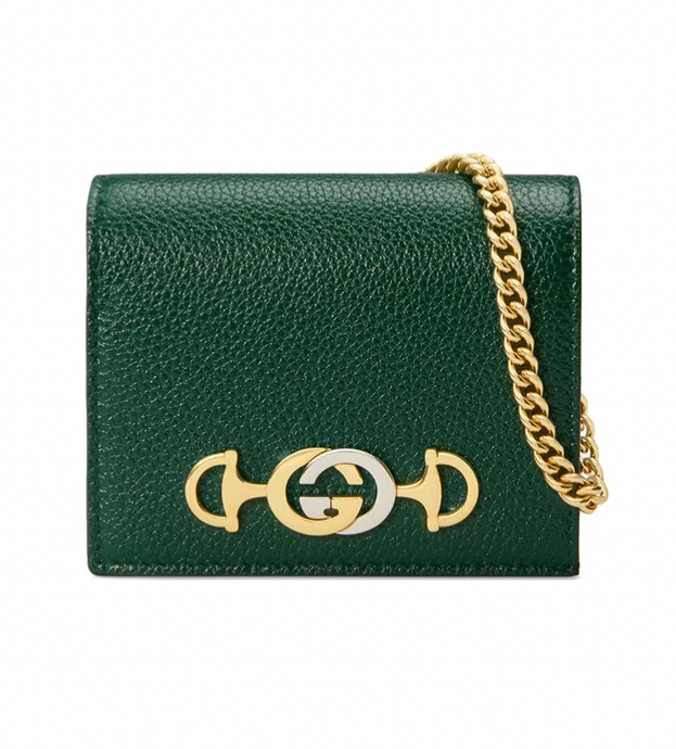 Gucci Zumi Horse-bit Card Case on a Chain in Green