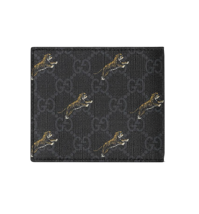 GUCCI Calfskin Tiger Bi-Fold Wallet Black 323421