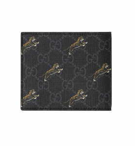 Gucci GG Supreme Canvas Tiger Print Wallet in Black
