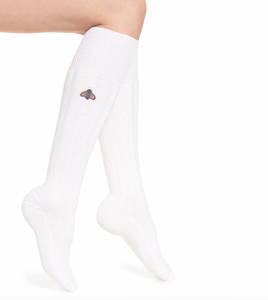 Gucci Wool Blend Knee High Socks with Bee Patch In Ivory