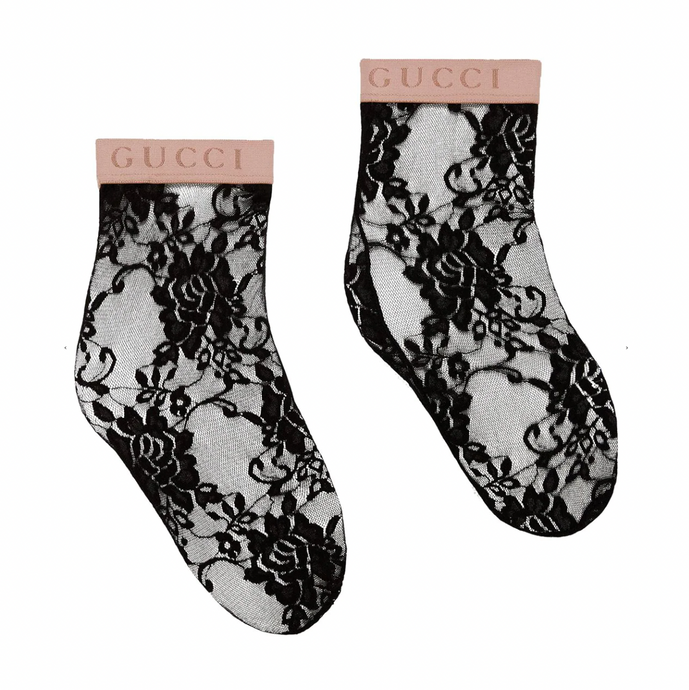 Gucci Floral Lace Ankle Socks in Black