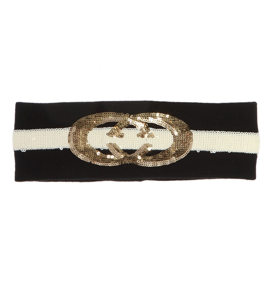 Gucci Sequin Embellished GG Headband in Black and White