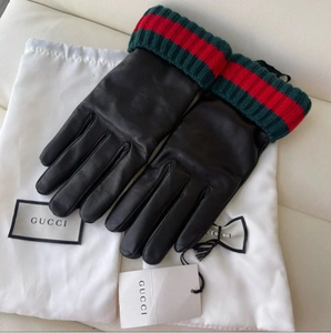 Gucci Lambskin Cashmere Lined Gloves with Knit Web Cuff