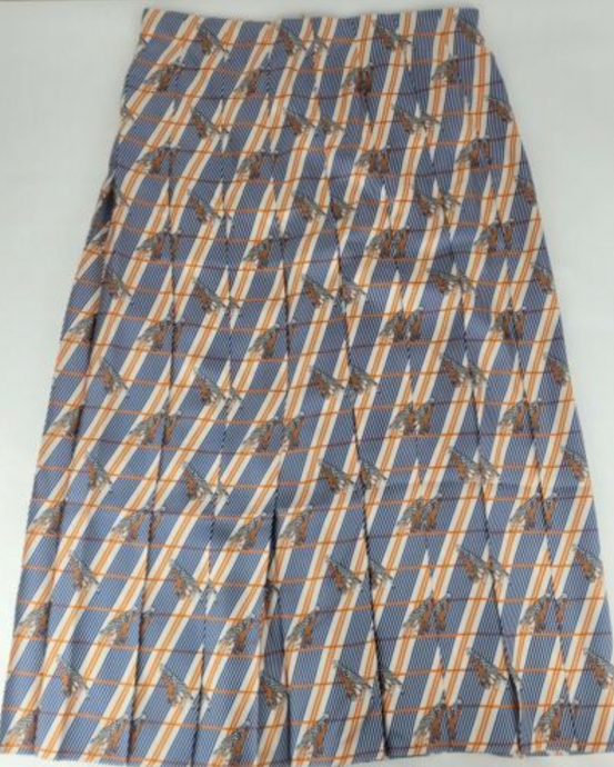 Gucci Silk Pleated Skirt with Giraffe and Pinstripes