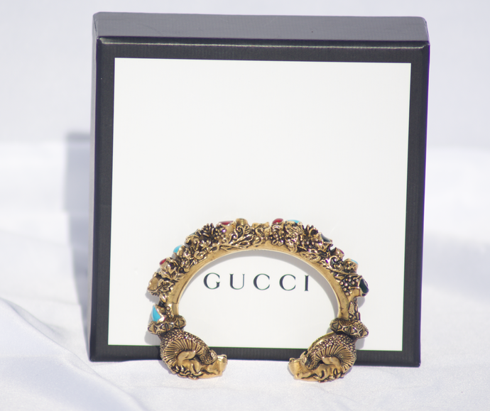 Gucci Ram Head Cuff Bracelet in Gold with Gemstones