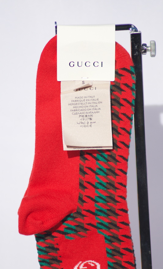 Gucci Houndstooth Socks with Interlocking G in Red