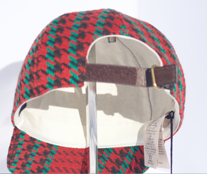 Gucci Houndstooth Baseball Hat With Interlocking G In Red And Green