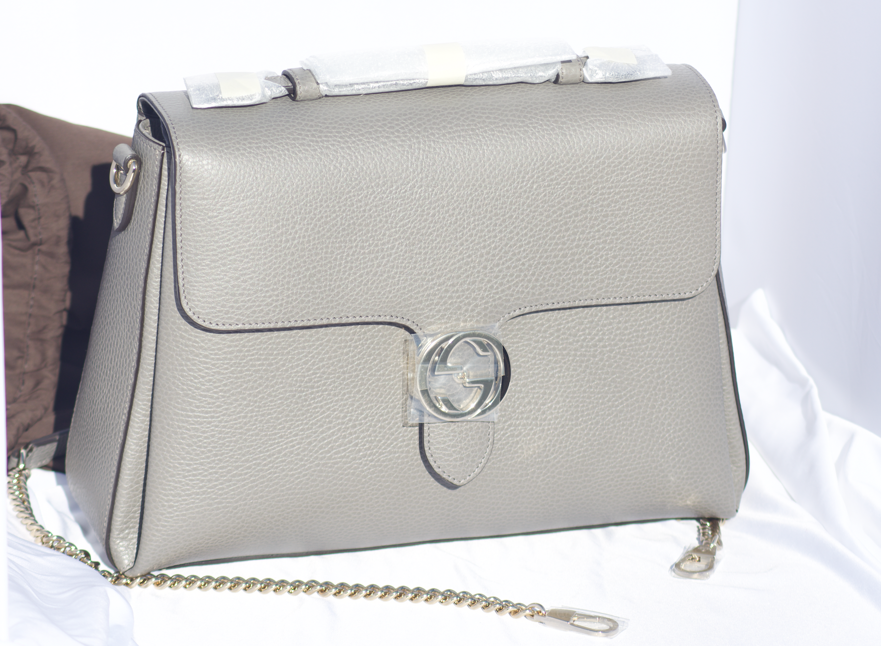 Gucci Large Top Handle Interlocking GG Crossbody in Gray Gavriel.us
