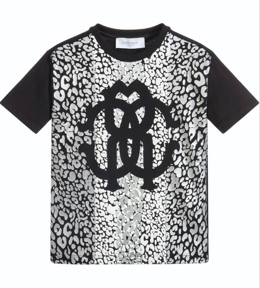 Roberto Cavalli Boys Metallic Leopard Print Logo T-shirt