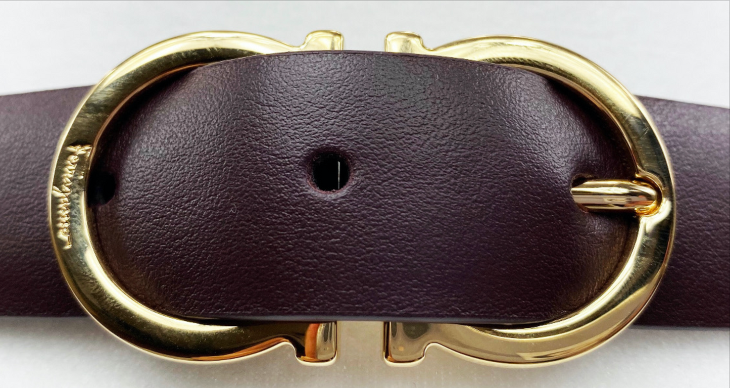 Salvatore Ferragamo Gancini Buckle Belt in Deep Burgundy