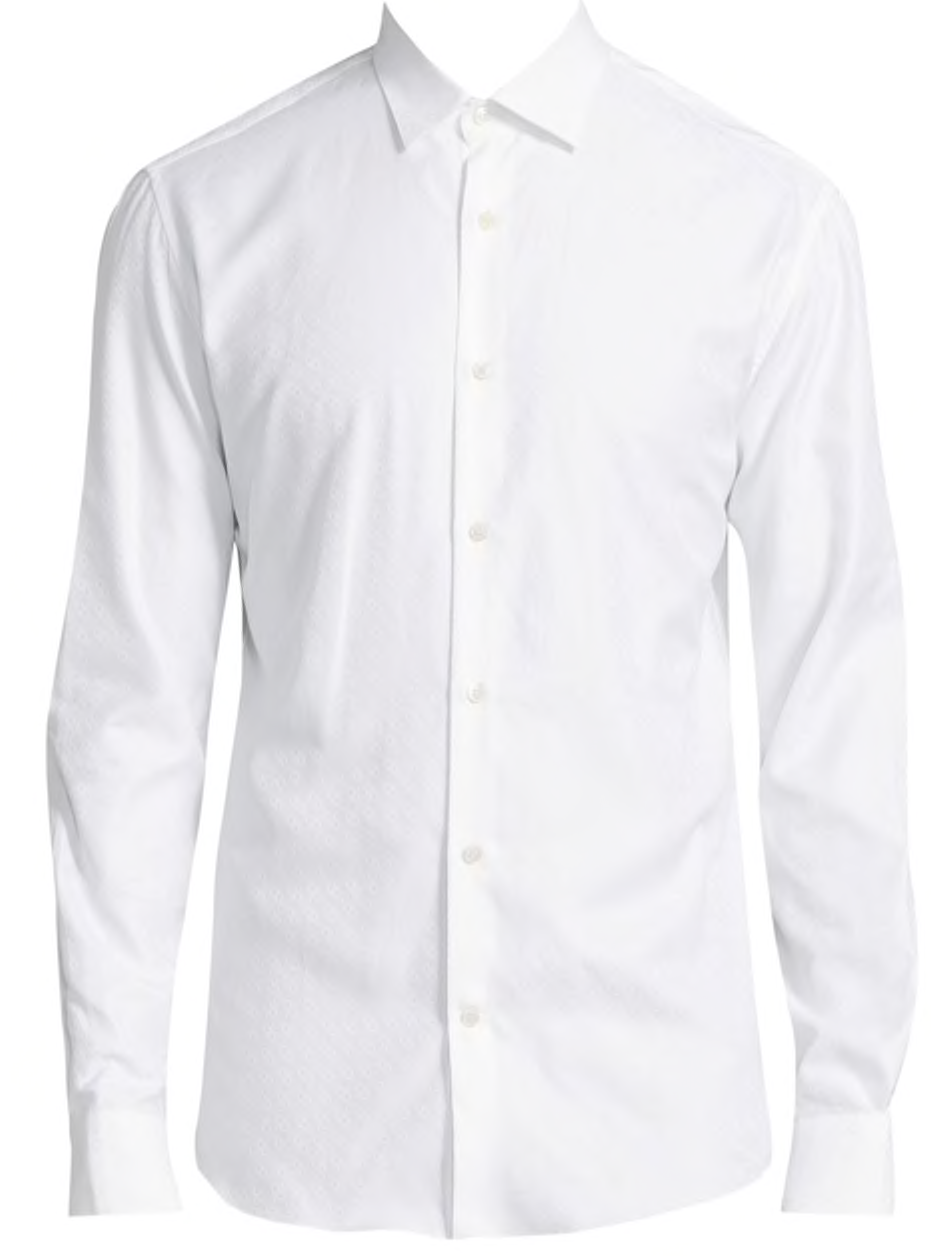 Salvatore Ferragamo Tonal Gancini Print Men's Button-Down Shirt in White