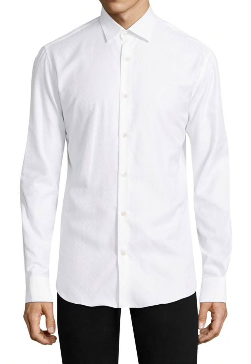 Salvatore Ferragamo Tonal Gancini Print Men's Button-Down Shirt in White