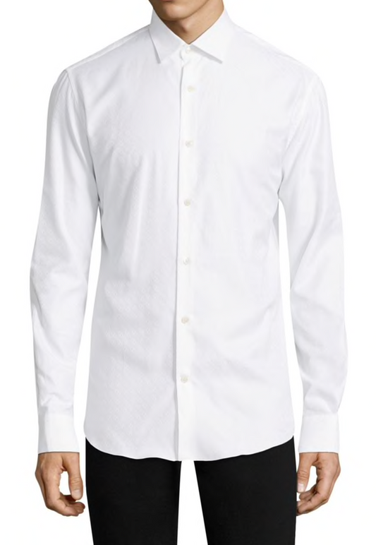 Salvatore Ferragamo Tonal Gancini Print Men's Button-Down Shirt in White