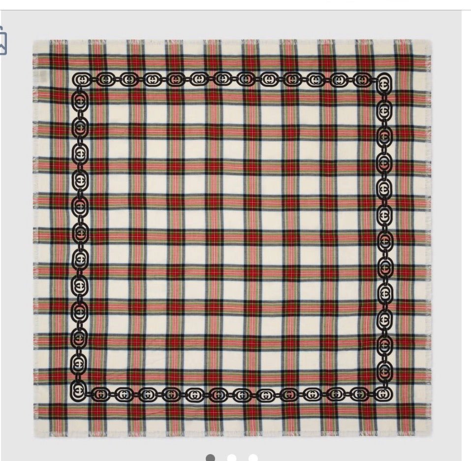 Gucci Interlocking GG Chain Tartan Scarf in White