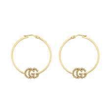 Load image into Gallery viewer, Gucci GG Running Hoop Earrings with Diamonds in Gold