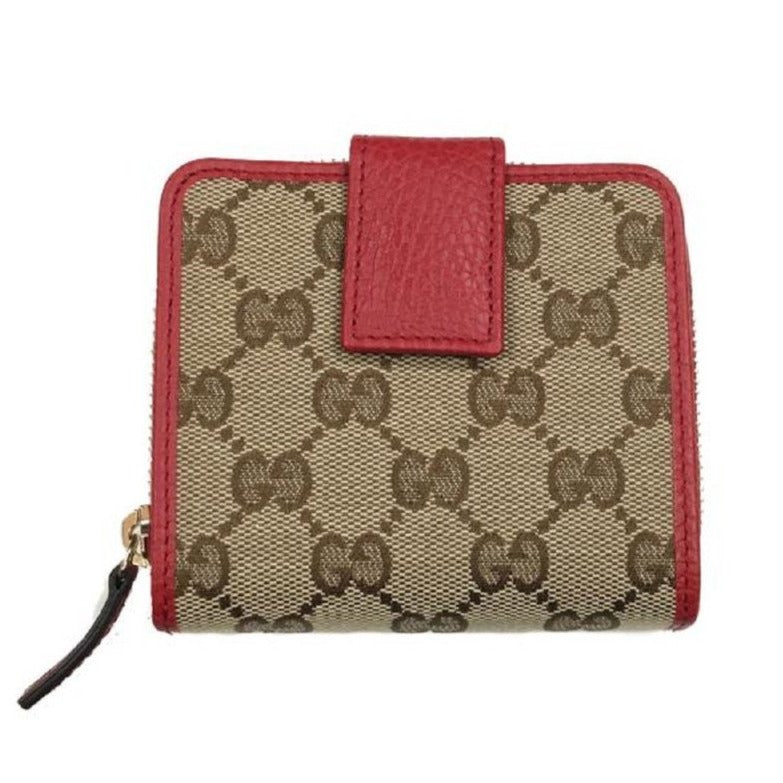 Gucci Original GG Canvas French Wallet in Beige and Red