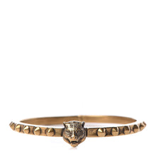 Load image into Gallery viewer, Gucci Metal Studded Feline Head Bracelet in Aged Gold