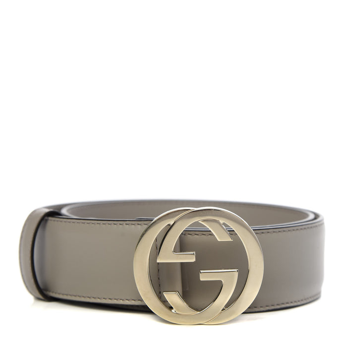Gucci Interlocking GG Calfskin Belt in Lead Gray