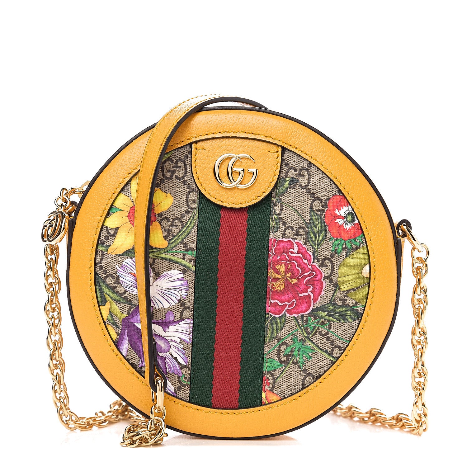 Gucci Mini Ophidia GG Flora Round Shoulder Bag in Yellow –