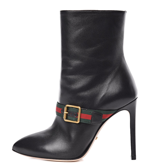 Gucci Nappa Leather Sylvie Ankle Heeled Boots in Black
